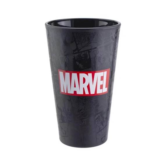 【Marvel 漫威】漫威LOGO黑色磨砂質感英雄玻璃杯